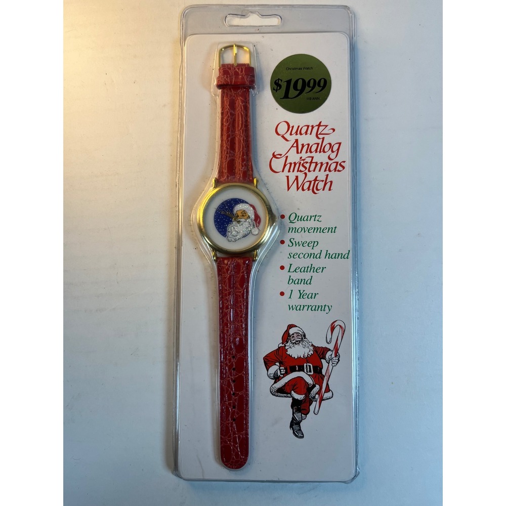 Vintage Christmas Watch Santa Claus Quartz Analog Red Leather Band H17D-1920 NEW